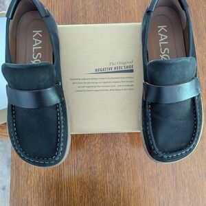 Men's Kalso Earth Shoe10.5 Black Leather Slip-On Loafers with Moccasin Stitching